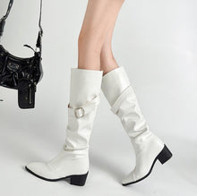 Petite Block Under Knee Boots With Buckle GS182