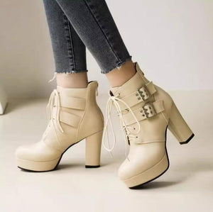 Petite Chunky Heel Platform Lace Up Short Boots TS84