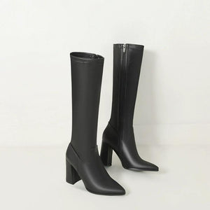 Petite Chunky High Heel Long Boots For Women FS197