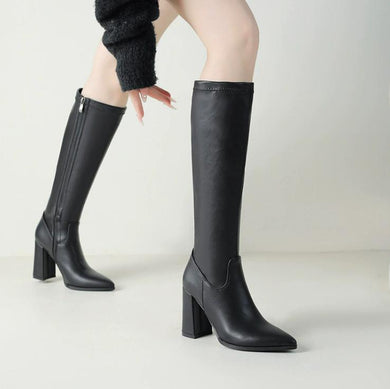 Petite Chunky High Heel Long Boots For Women FS197