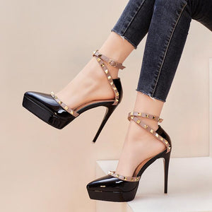 Petite Closed Platform Stud Strap High Heels MS88