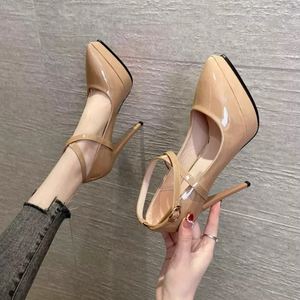 Petite Cross Ankle Strap High Heel Pump Shoes TS415