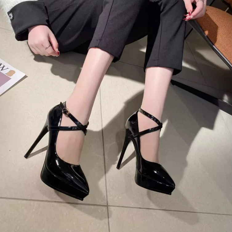 Petite Cross Ankle Strap High Heel Pump Shoes TS415 - AstarShoes