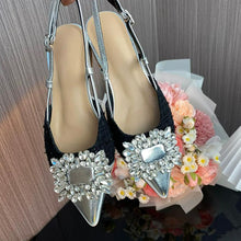 Petite Cute Slingback Block Shoes With Rhinestone Buckle AW2612
