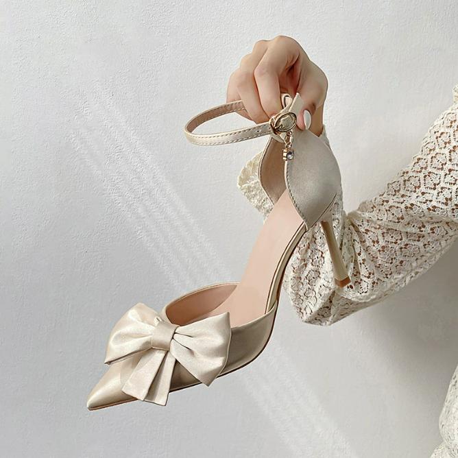 Petite Feet Ankle Strap Heels With Bow Tie FS153