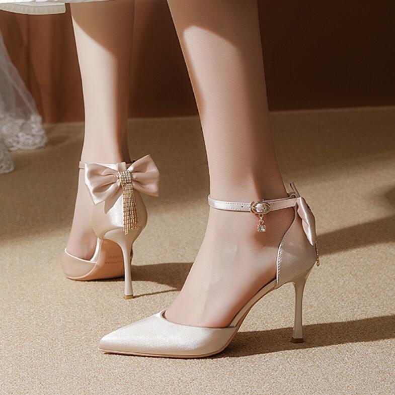 Bow Heels With Tie Straps Carcuume Womens Bow Tie Back Heels Close