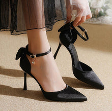 Petite Feet Ankle Strap Satin Heels With Bow Tie ES107