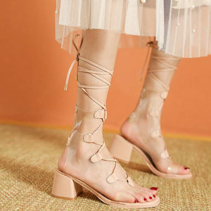 Petite Feet Block Heel Strappy Lace Up Sandals MS185