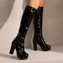 Petite Feet Chunky Heel Under Knee Patent Boots MS153