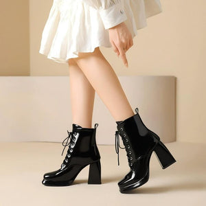 Petite Feet Lace Up Chunky High Heel Boots MS164