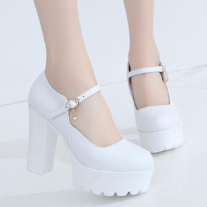 Petite Mary Jane Stud Strap Chunky Heels ES30