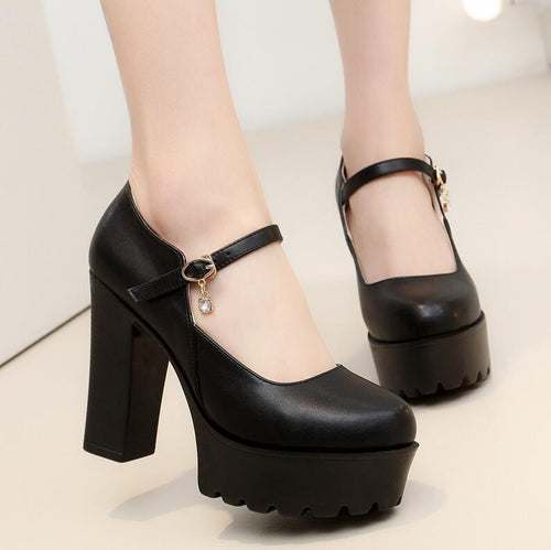 Petite Mary Jane Stud Strap Chunky Heels ES30