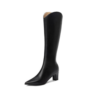 Petite Feet Pointy Chunky Mid Heel Long Boots MS210