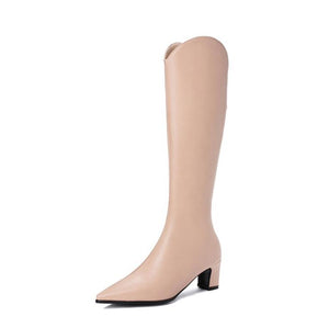 Petite Feet Pointy Chunky Mid Heel Long Boots MS210