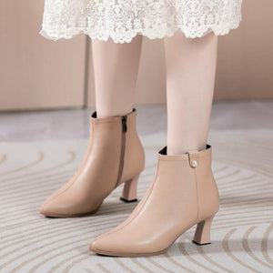 Petite Feet Side Zipper Leather Ankle Boots FS169