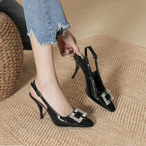 Petite Feet Slingback Patent Heels With Buckle ES115