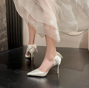 Petite Feet Women's White Silk Satin Side Empty Heels MS233