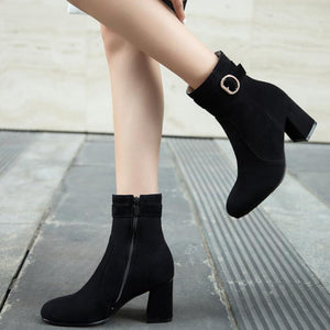 Petite Feet Womens Side Zipper Chunky Heel Boots AS142