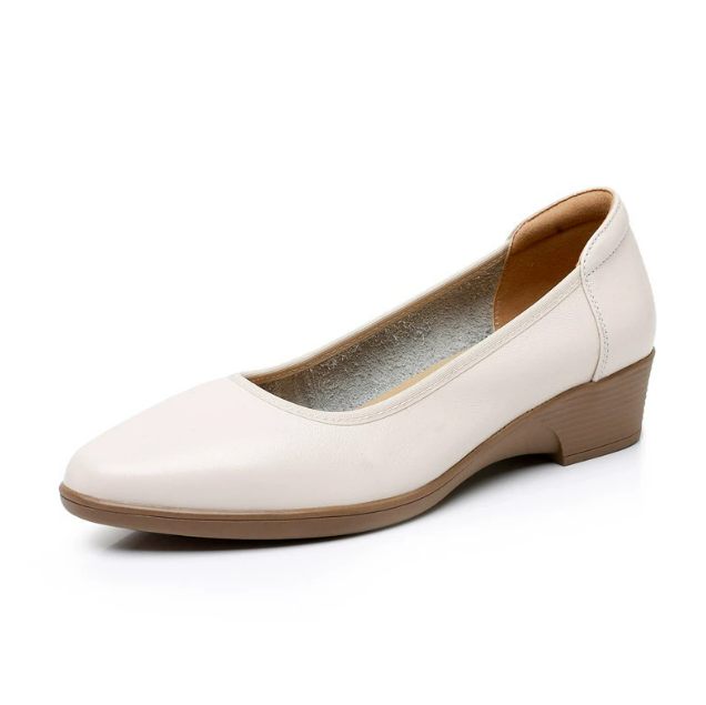 Petite Low Wedge Heel Leather Work Shoes TS190 US4.5(eu35)=UK2.5(225mm) / beige