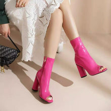 Petite Peep Toe Chunky High Heel Patent Boots TS99