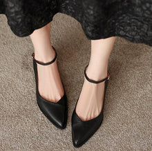 Petite Pointy Block Ankle Strap Leather Shoes MS116