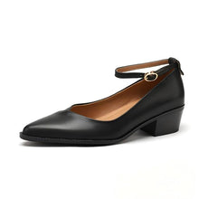 Petite Pointy Block Ankle Strap Leather Shoes MS116