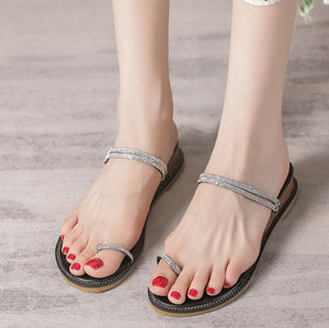 Petite Rhinestone Strap Low Wedge Heel Sandals ES25