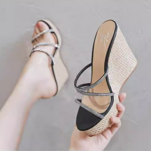 Petite Rhinestone Strap Wedge Sandal Shoes FS31