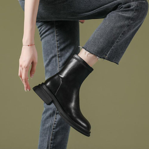 Women's Petite Side Zipper Round Toe Short Boots MS198