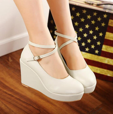 Petite Ankle Cross Strap Wedge Heel Shoes For Women ES111