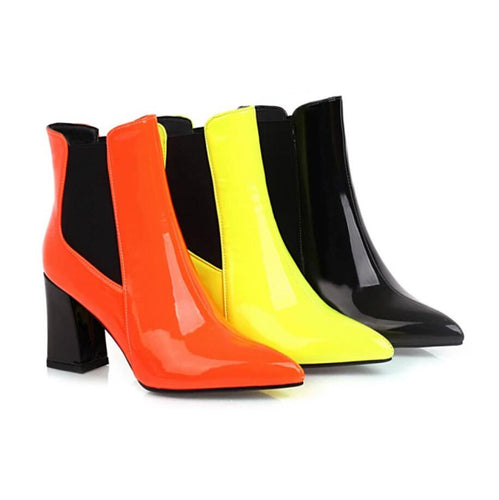 Petite Size 2 Chunky Heel Patent Short Boots MS276