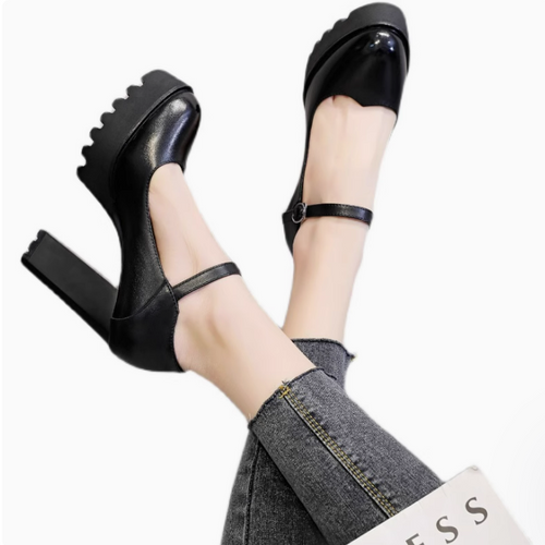 Petite Size 3 Chunky High Heel Leather Shoes FS14