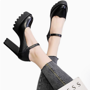Petite Size 3 Chunky High Heel Leather Shoes FS14