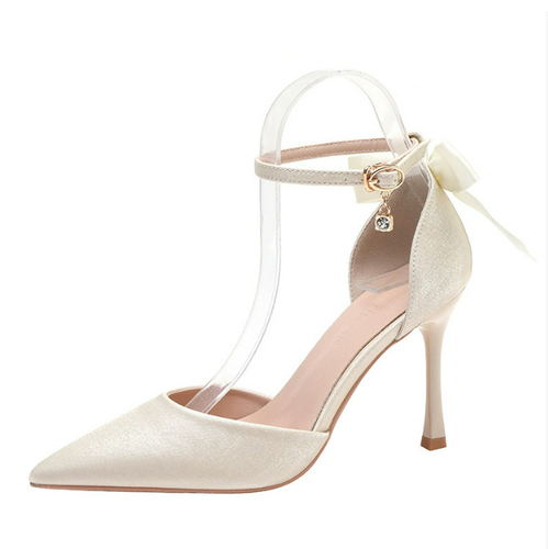 Petite Size Beige Satin Heel With Bow FS154