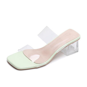 Women's Petite Size Block Heel Clear Sandal Shoes MS560