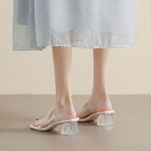 Women's Petite Size Block Heel Clear Sandal Shoes MS560