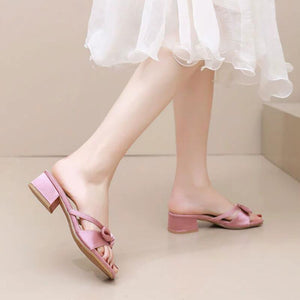 Petite Size Block Heel Summer Sandals With Bow Tie ES77