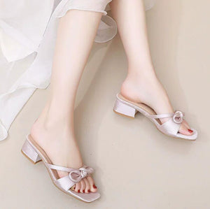 Petite Size Block Heel Summer Sandals With Bow Tie ES77