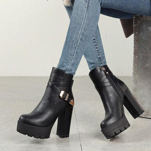 Petite Size Chunky Heel Platform Ankle Boots AP226