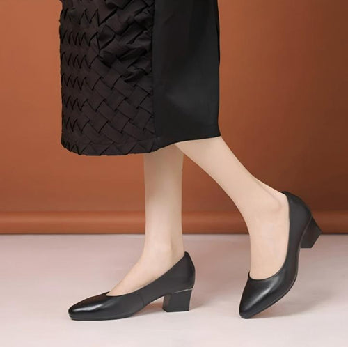 Petite Size Closed Block Mid Heel Leather Shoes MS329