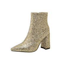 Petite Size Glitter Chunky Heel Boots MS130