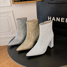 Petite Size Glitter Chunky Heel Boots MS130