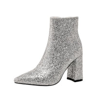 Petite Size Glitter Chunky Heel Boots MS130