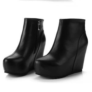 Petite Size Inner Wedge Heel Platform Side Zipper Boots MS394