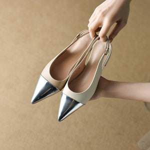 Petite Size Metallic Toe Slingback Heels ES127