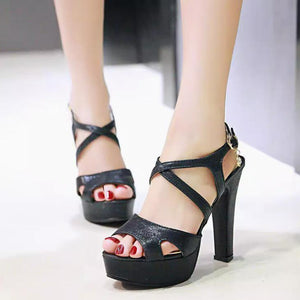 Petite Size Peep Chunky High Heel Shoes TS107