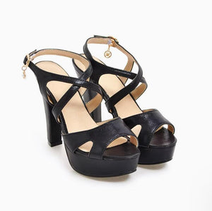 Petite Size Peep Chunky High Heel Shoes TS107