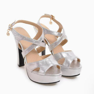 Petite Size Peep Chunky High Heel Shoes TS107