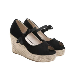 Petite Size Peep Suede Wedge Heels For Women ES100