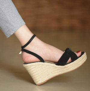 Petite Size Platform Strap Suede Sandal Shoes MS382